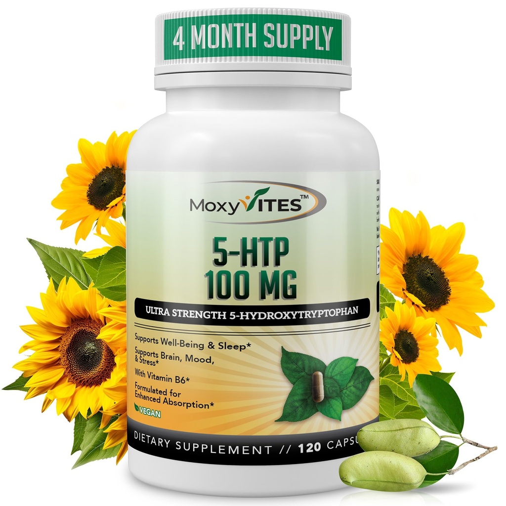 MoxyVites 5HTP 100mg の補足、B6 の 5 HTP の有機性の全食糧-最もよいSerotonin ブースター-非GMO、120 ビーガン カプセル