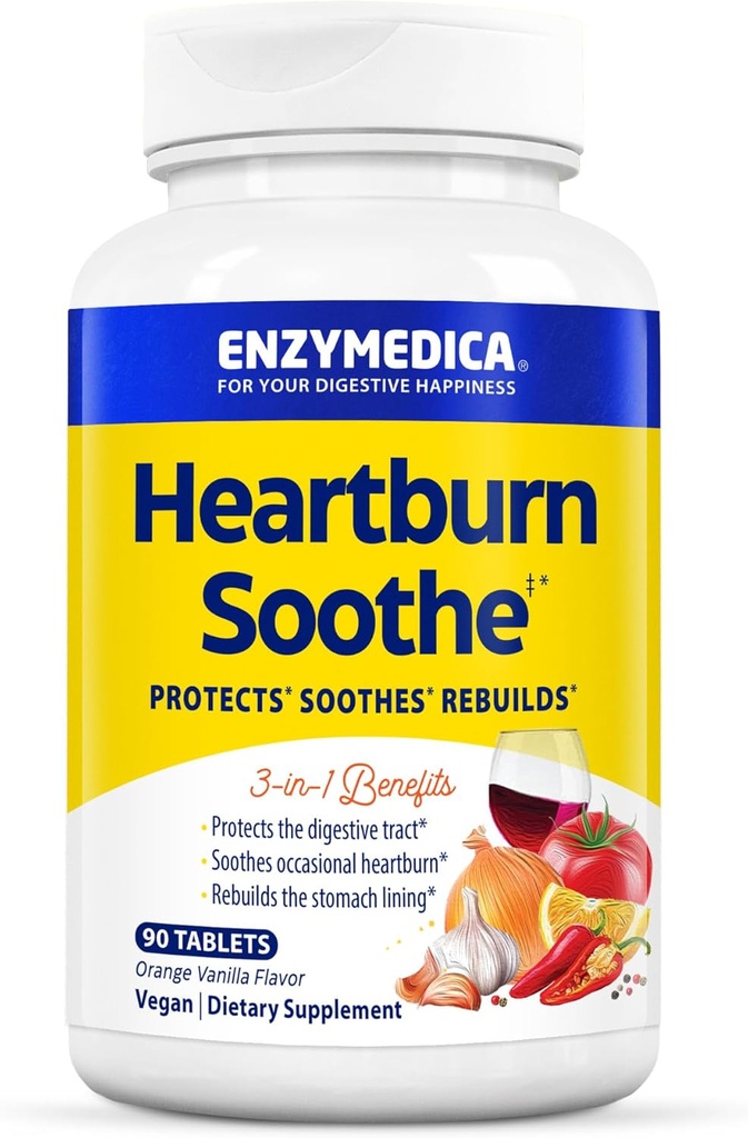 Enzymedica, Heartburn Soothe, Fast-Acting Digestive Aid, バニラオレンジ, 90 Chews (45 人前)