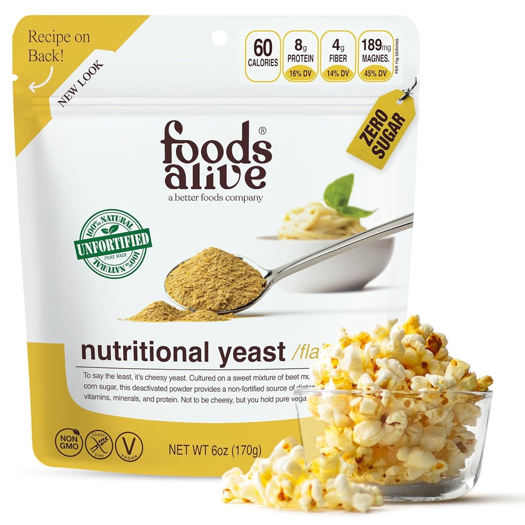 食品Alive非強化プレミアム栄養酵母フレーク、6オンス不努力ビーガンチーズパウダー調味料