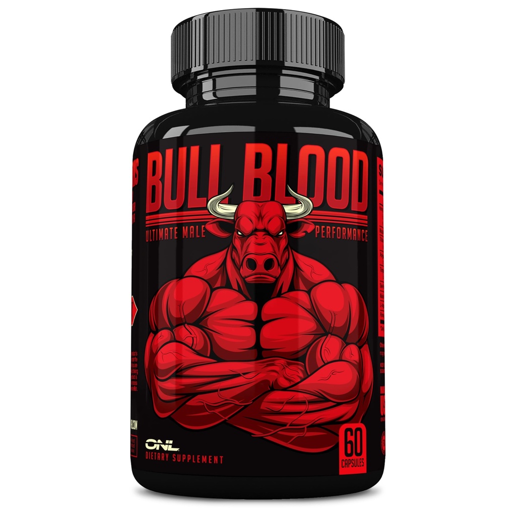 ONL Bull Blood Testosterone Booster for Men - Male Enhancing Testosterone Supplement - Strength, Stamina & Endurance with Maca Root, Horny Goat Weed, Tribulus Terrestris & Tongkat Ali - 60 Ct