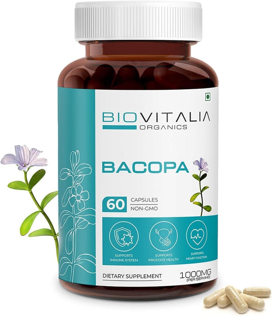 生物ビタミンの自然なBacopaの補足のカプセルは頭脳機能1000mg - 60のカプセルを支えます