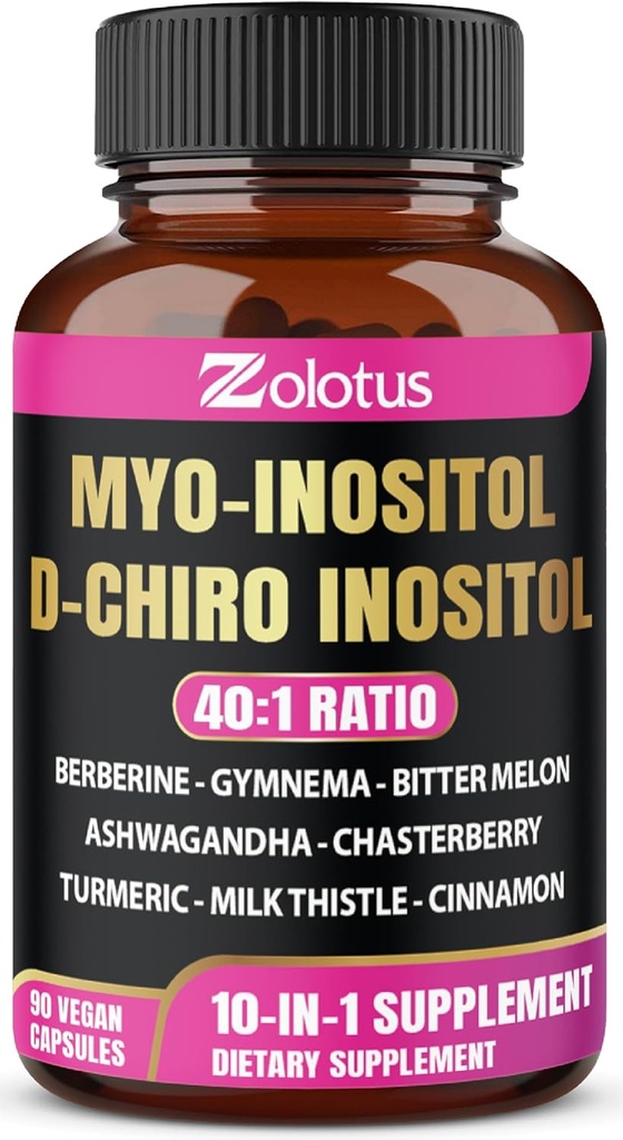 Zolotus Myo-Inositol&D-Chiro Inositolの理想的な比率のイノシトールは、ビターメロン、ミルクの本質、Turmeric、体育館、Chasteberry、Ceylon Cinnamon、Ashwagandha、Berberine - 90のカプセルと補います
