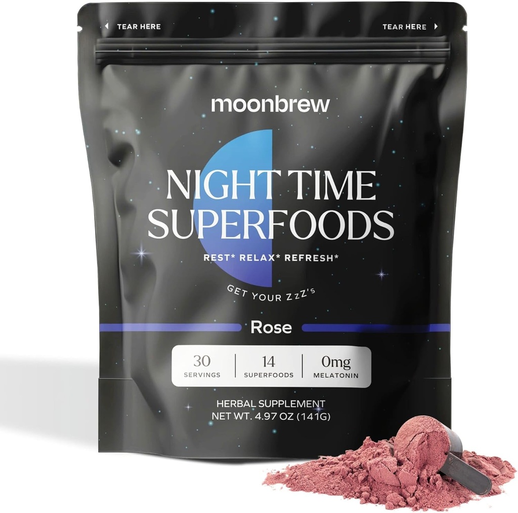 MoonBrew マグネシウム 睡眠茶: 天然 メラトニンフリー 睡眠補助剤 | 14 マグネシウム グリシナートと適応剤のスーパーフード | ケト、全30&ヴィーガン | 温泉または冷えを楽しむ - 30 摂食