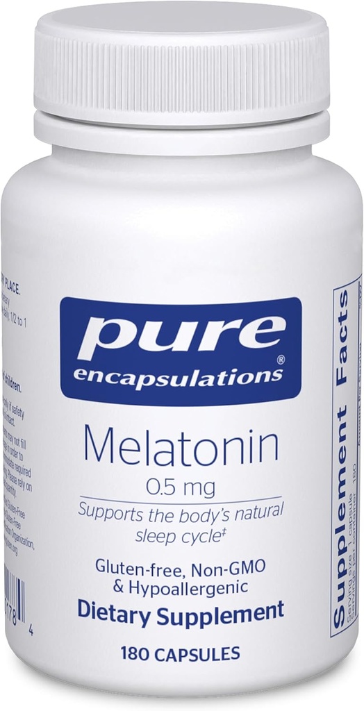 Pure Encapsulations Melatonin 0.5 mg - Natural Sleep Helper for Bedtime - Regulates Sleep-Wake Cycle - 0.5 mg Melatonin - Vegan & Non-GMO - 180 Capsules