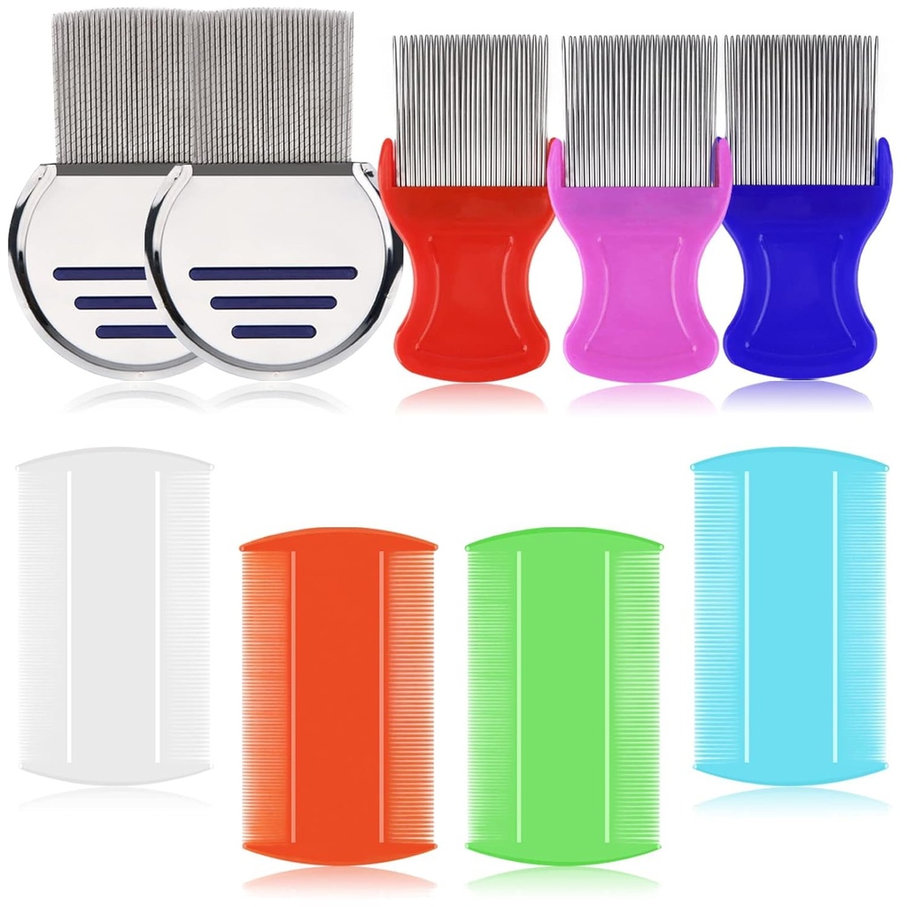 LABOTA 9 PC Liceコンブ、Fleaコンブ、ヘアコンブダブルサイドファイン歯コンブ、金属歯、ヘッドマウスの治療のためのステンレス鋼のルーズとNitコンブ付き除去ダンドラフコンブ