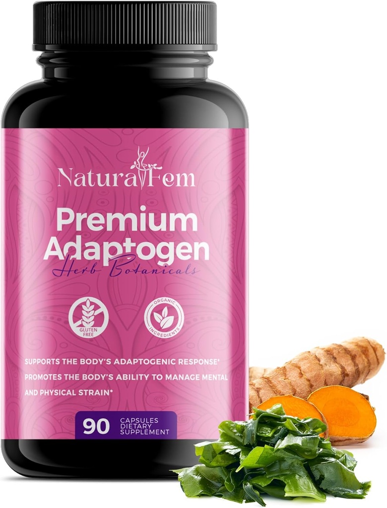 NaturalFem Premium Adaptogensは、Rhodiola Rosea Extract、Turmeric、Maca Rootなどのハーブ植物と女性により良い適応反応、フォーカス&気分のサポートサプリメントを補います - 90カプセル