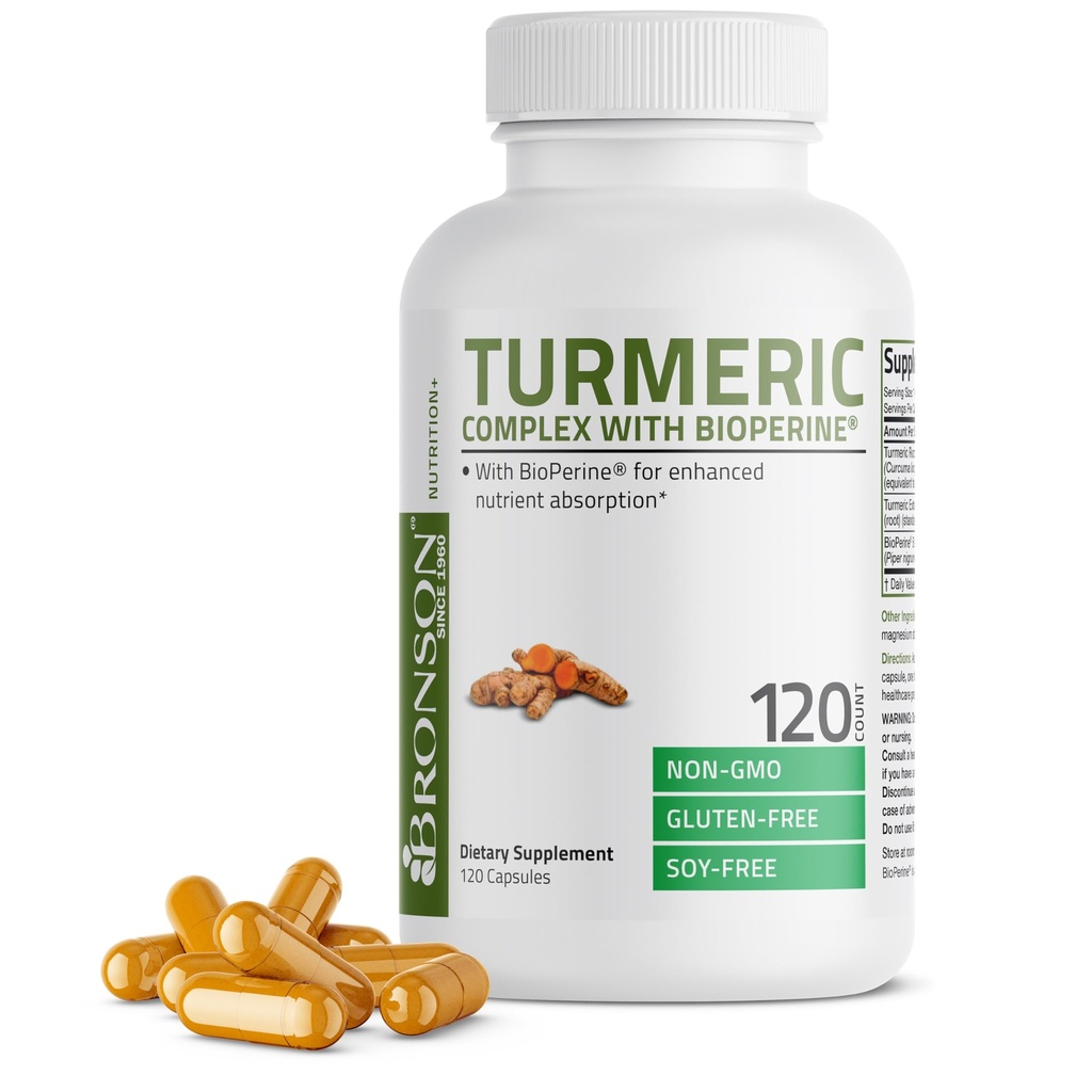 Bronson ターメリック Curcumin with BioPerine - 95% 規格の Curcuminoids との高い効力の報酬の共同サポート - ブラックペッパーと非 GMO カプセル - 120 カウント