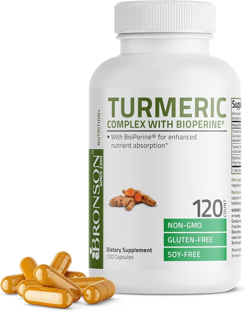 Bronson ターメリック Curcumin with BioPerine - 95% 規格の Curcuminoids との高い効力の報酬の共同サポート - ブラックペッパーと非 GMO カプセル - 120 カウント