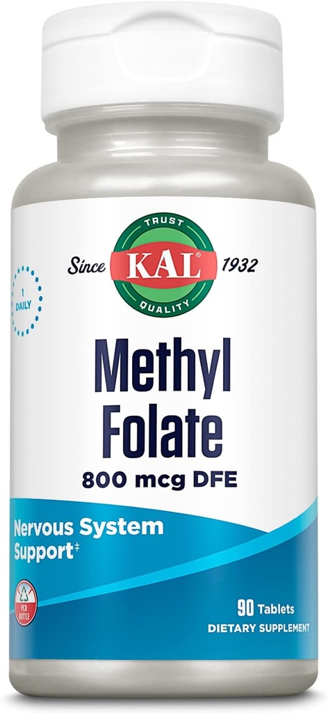 KALのメチルは800 mcg DFE、5-MTHF活動的な形態のビタミンB9の葉酸の補足、中心の健康、Prenatal、気分および頭脳サポート、速い分解ActivTab、60日の保証、90のサービング、90のタブレットを Folate