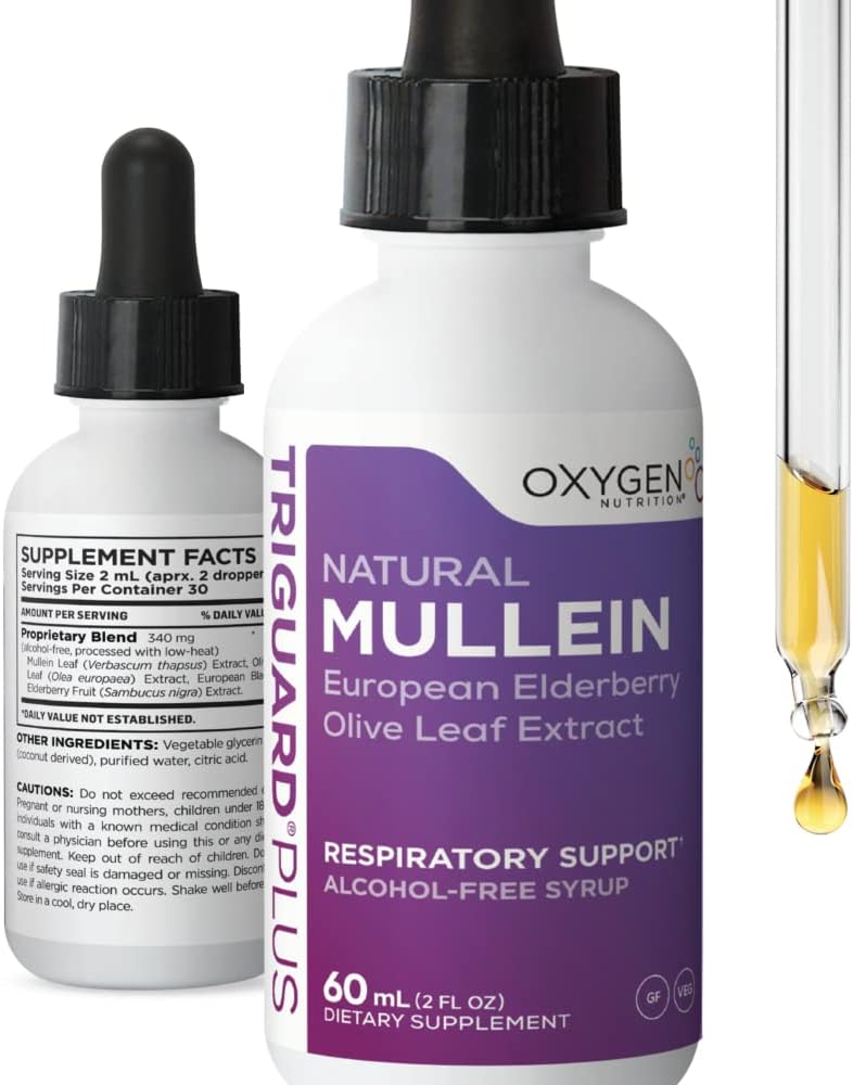 TriGuard MULLEIN Plus - Mulleinリーフエキス、エルダーベリーエキス&オリーブリーフエキス2 fl oz | ヘルシーな呼吸機能と免疫システムをサポート | アルコールフリー、非GMO、米国製味