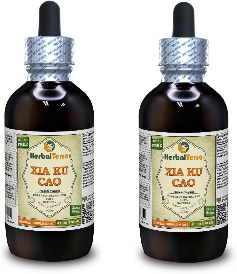 Xia Ku Cao、Prunella(Prunella Vulgaris)チンキ、有機乾燥スパイクパウダー液体エキス(ブランド名:HerbalTerra、米国で製造)2x4 fl.oz(2x120 ml)