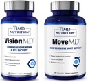 1MD栄養MoveMD&VisionMDジョイントサポート&アイケア - コラーゲン、ヒアルロン酸、アスタキサンチン、OptiLut Lutein、ゼアキサンチン