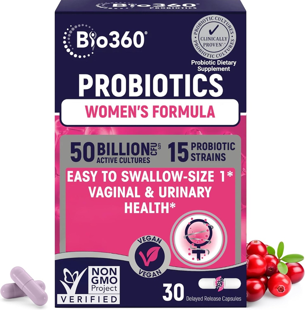 女性の腟の健康のためのBio360のプロバイオティクス - pHバランス、腟、尿素および消化器の健康を支えて下さい - 50の鋼片CFU及び健康な腟の臭気及び腟のFloraのための15の独特な緊張-棚の馬小屋