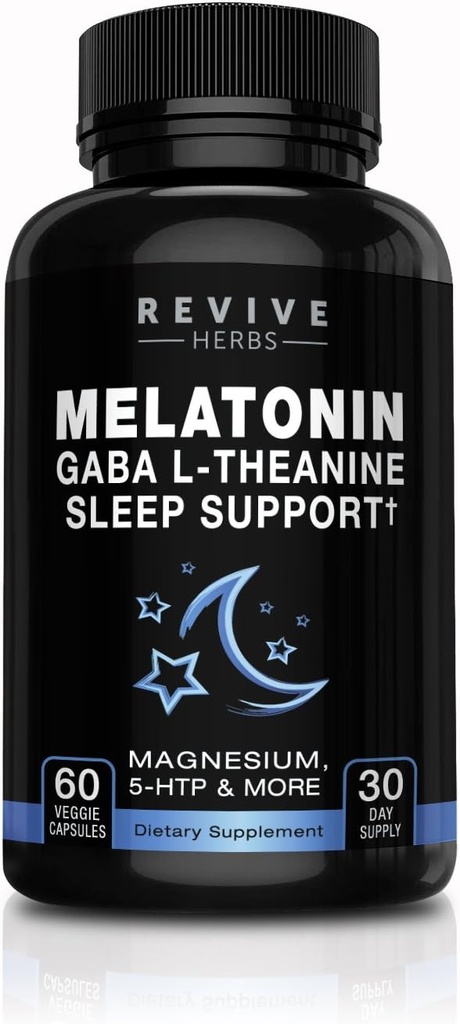 Melatonin, GABA, L-Theanine - for Occasional Sleeplessness Only - 60 Veggies Capsules - Includes Magnesium, 5-HTP, Phellodendron Root Powder & Mucuna Pruriens