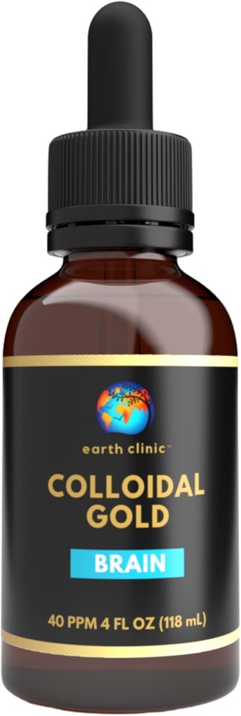 Earth Clinic ® Colloidal Gold - 4 oz Dropper Bottle, 40 PPM Double Potency, Pure Gold Nanoparticles - Enhanced Brain Health & Cognitive Support