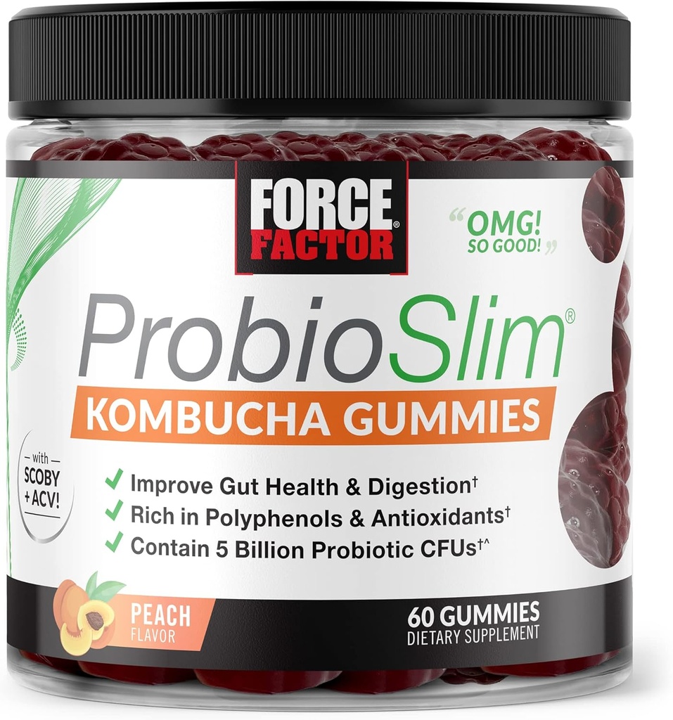 パワーファクター ProbioSlim Kombucha 消化の健康、女性のためのプロバイオティクス、男性のためのプロバイオティクス 5 億 CFUs、コムブチャ SCOBY プロバイオティック グミ、ピーチ、60 ガミー