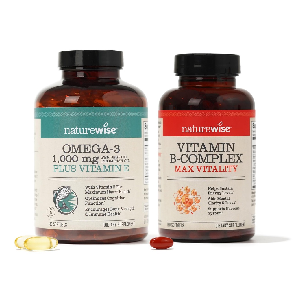 NatureWise 1000mgオメガ3 600mg EPA 400mg DHAとビタミンE 180ct&ビタミンB複合体 女性と男性150 Softgels[5ヶ月の供給]