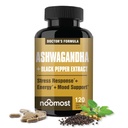 NooMost Ashwagandha 1200mg サプリメント | 10% ブラックペッパーエキスでアダノライド | ストレス軽減のための純粋なルート抽出物、エネルギー、気分、男性と女性のためのHelathy睡眠を促進 | 120 カプセル