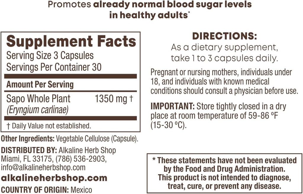 Alkaline Herb Shop Sapo - Hierba del Sapo - Supplement 90 Capsules