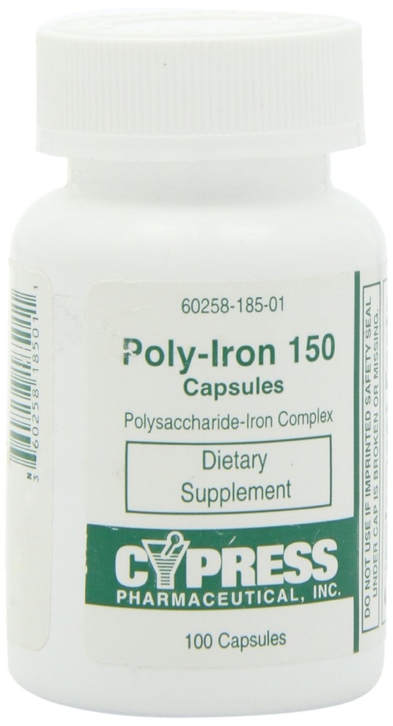 栄養補助食品 - ポリ鉄カプセル150mg(100枚/瓶) Cypress Pharmaceutical #185-01(100枚)