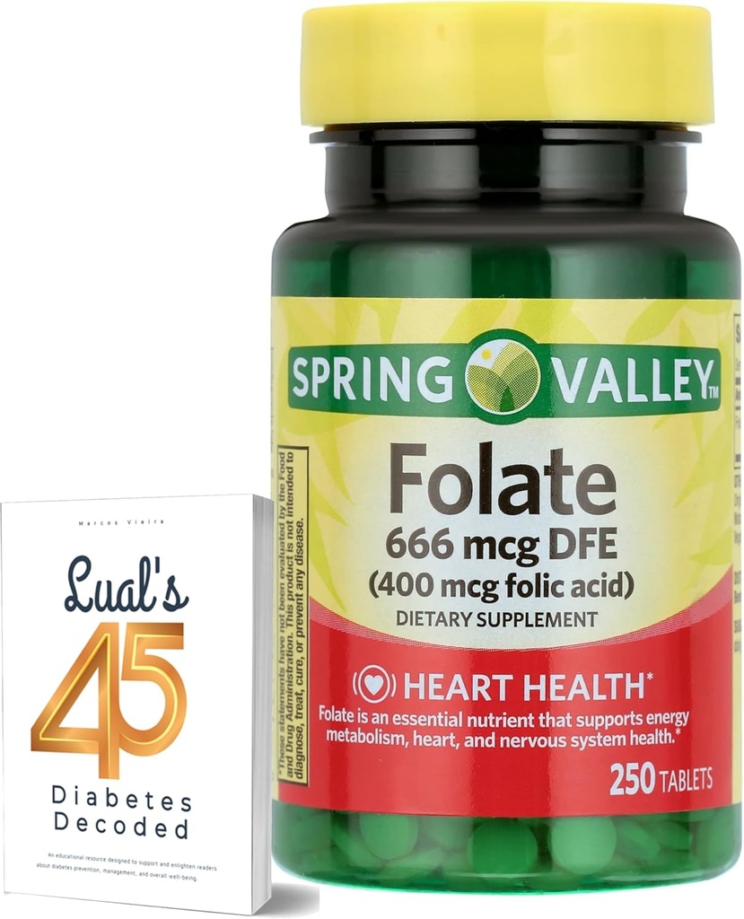 LUAL Spring Valley Folate 666 mcg DFE (400 mg Folic acid) 250 CountBundle 45 Diabetes Decoded、女性のための葉状サプリメント