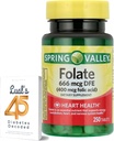 LUAL Spring Valley Folate 666 mcg DFE (400 mg Folic acid) 250 CountBundle 45 Diabetes Decoded、女性のための葉状サプリメント