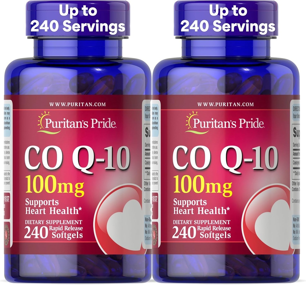 Puritan's Pride Coenzyme CoQ10 100mg、心の健康のための栄養補助食品、血圧、経口Gum健康、および健康な老化サポート、240の急速な解放のSoftgels、2パック