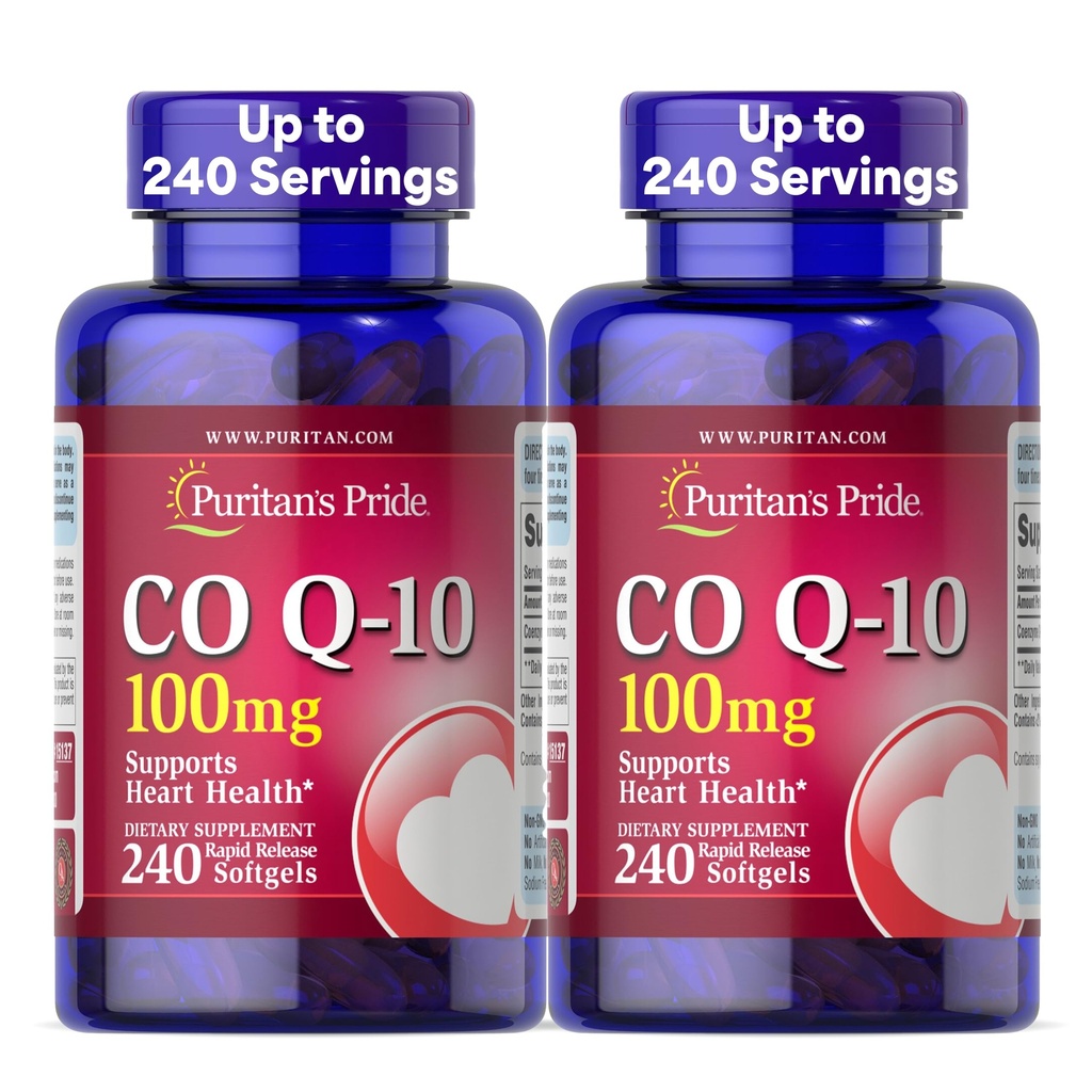 Puritan's Pride Coenzyme CoQ10 100mg、心の健康のための栄養補助食品、血圧、経口Gum健康、および健康な老化サポート、240の急速な解放のSoftgels、2パック