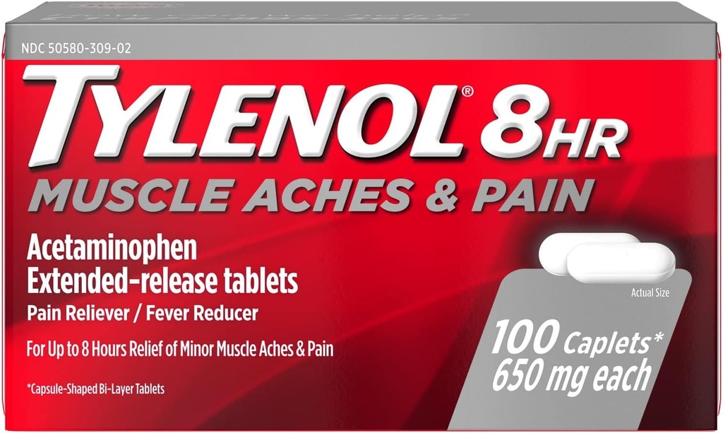 Tylenol 8時間の筋肉痛みおよび痛みの小冊子、びんごとの100の計算(3本のびん)