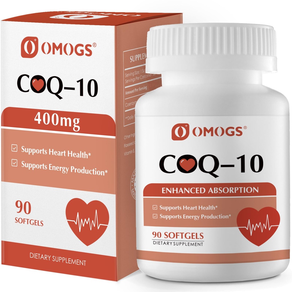 OMOGS CoQ10 400mgのSoftgels、Coenzyme Q10の吸着の補足は中心の健康、心臓血管の健康、免疫システム及び細胞エネルギーの生産、グルテンフリー、90のSoftgelsを支えます