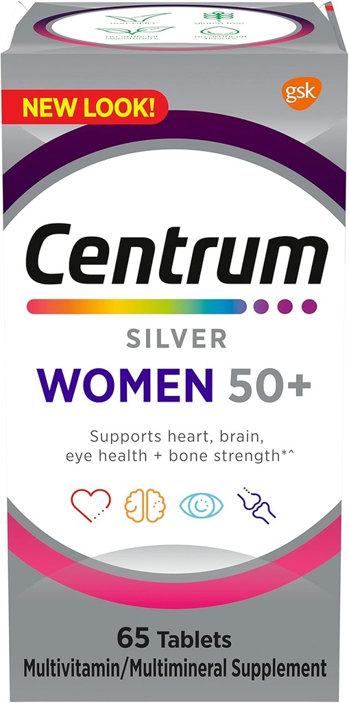 Centrum Silver Women 50 Plus、マルチビタミン/ビタミンD3、ビタミンB、非GMO成分、高齢者の記憶と認知をサポート - 65 Ct