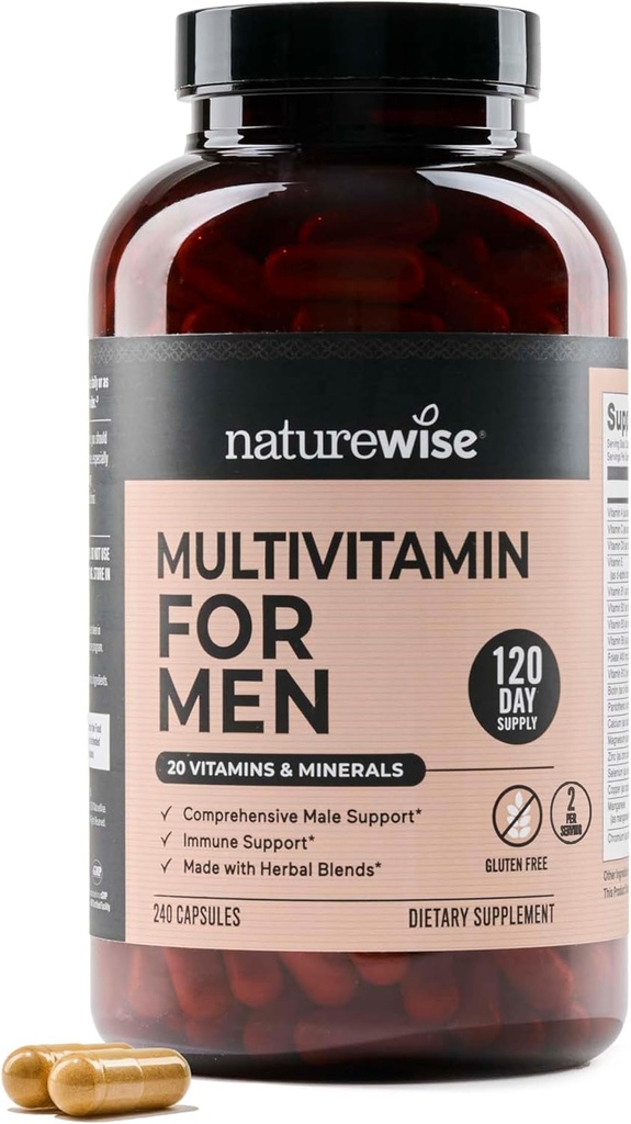 NatureWise男性のためのマルチビタミン - 毎日の男性サポート - エネルギー、パフォーマンス、免疫のためのミネラル&ハーブ - ビタミンA、C、D、Bコンプレックス - 大豆&グルテンフリー、非GMO - 240カプセル[6ヶ月の供給]
