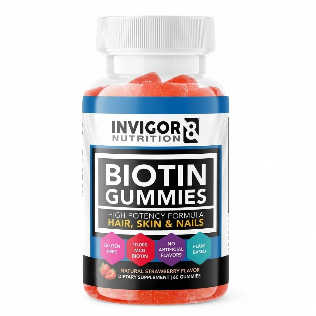 INVIGOR8 ビオチングミ 10000mcg   女性のためのビタミンビオチンサプリメント 5000mcg x2   ビーガンコーシャハラール | イチゴ味 | 60