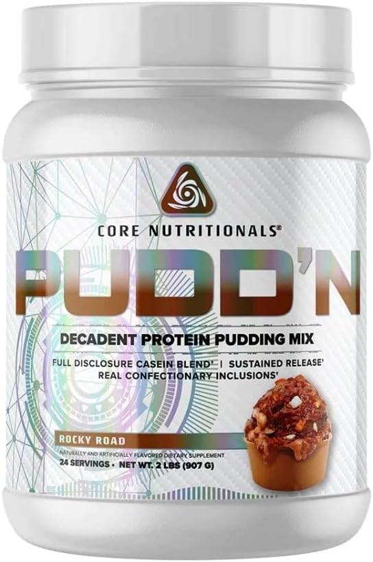 Core Nutritionals Pudd'n, Decadent Protein Pudding Mix, フルディスクロージャー Casein Blend, Sustained Release, 20Gプロテイン, 27 サービング (Rocky Road, 2 lb)
