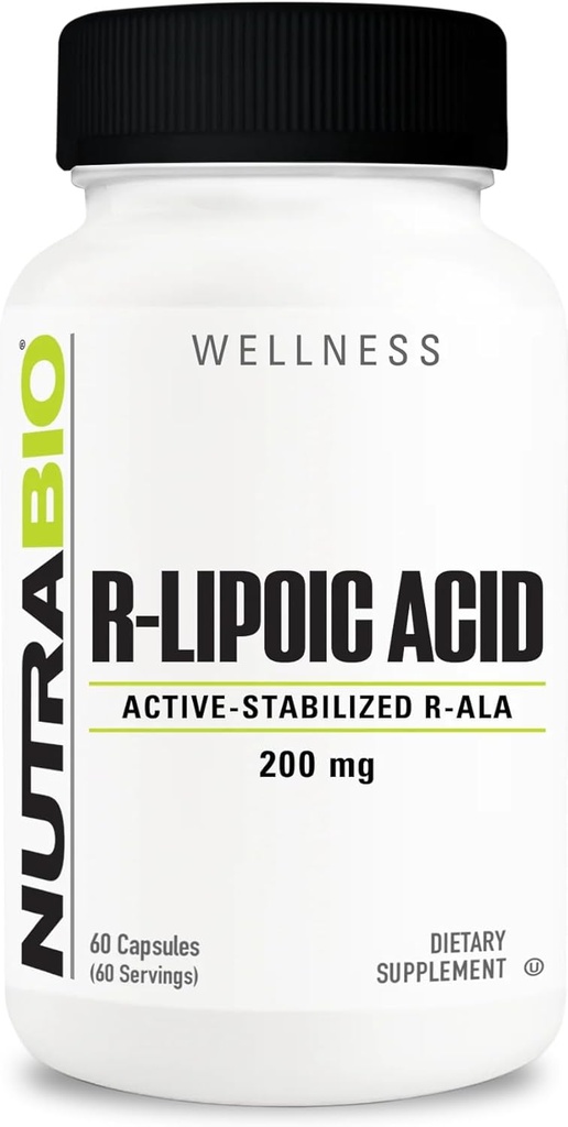 NutraBio R-Lipoicの酸の補足、200mg -活動的な安定させたR-ALAの補足-健康およびウェルネス60のカプセルを支えるよりよい吸収のための最大限に活用されたアルファ リポ酸の方式