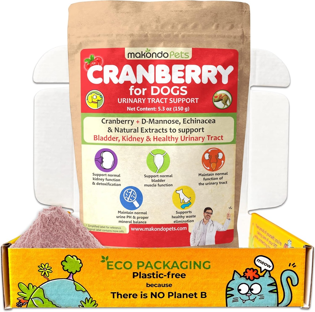 Cranberry for Dogs in Powder - Urinary Tract Health, Dog UTI, Bladder Support, Bladder Stones, Incontinence Support, Cranberry Supplement - Bacon Flavor (150 Serves)