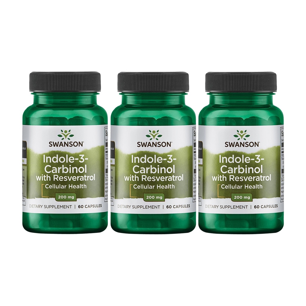 Swanson Indole-3-Carbinol with Resveratrol - セルラー保護を促進するI3Cサプリメント - 健康的なホルモンバランスを維持するのに役立ちます天然サプリメント - (60カプセル、200mg各) (3パック)