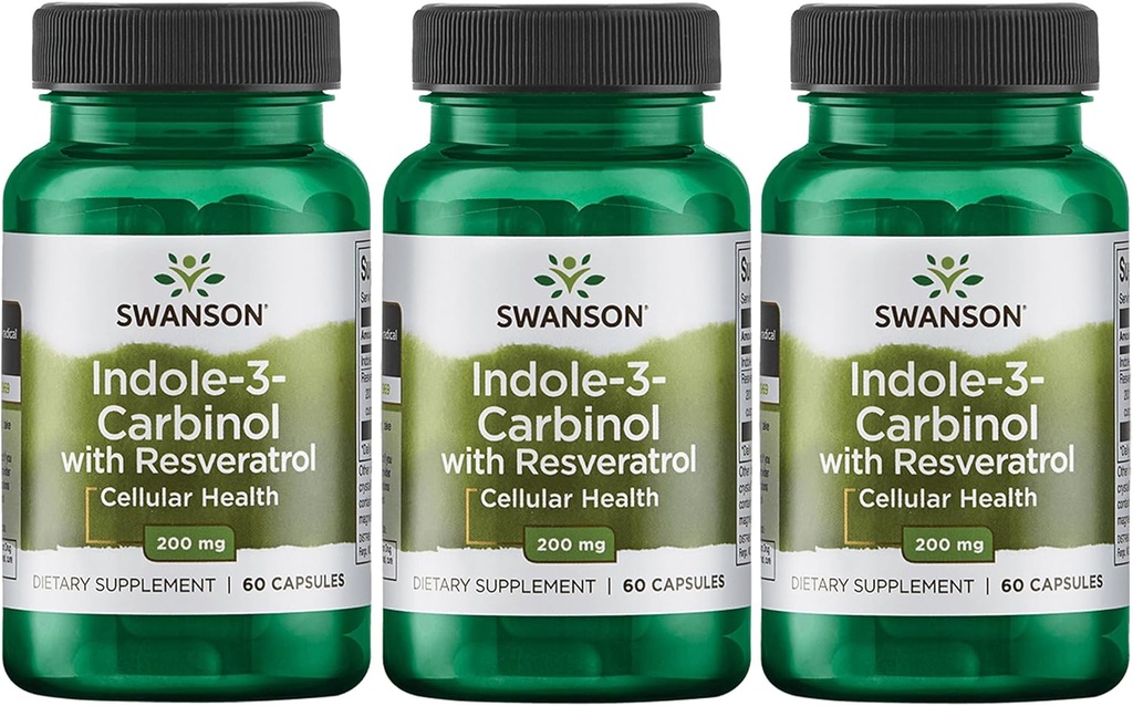 Swanson Indole-3-Carbinol with Resveratrol - セルラー保護を促進するI3Cサプリメント - 健康的なホルモンバランスを維持するのに役立ちます天然サプリメント - (60カプセル、200mg各) (3パック)