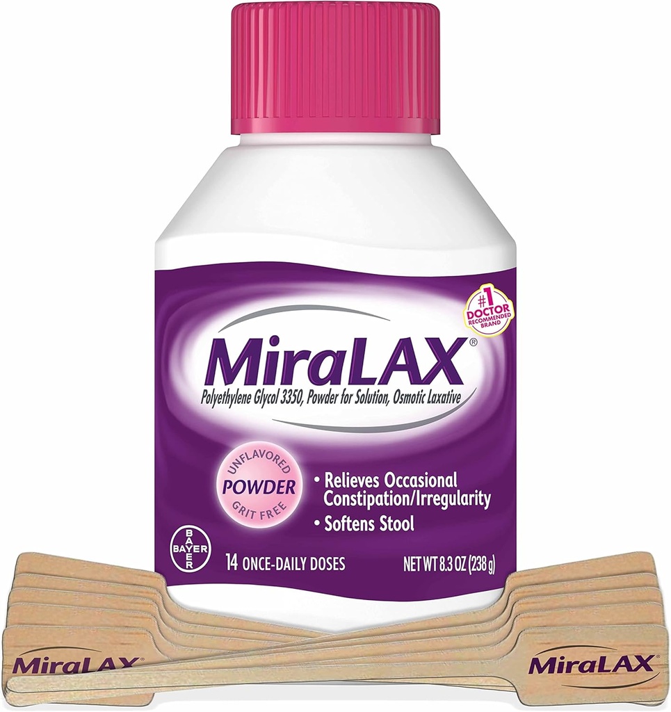 MiraLAX の Laxative の粉、大人のための穏やかな便秘の救助、PEG 3350 の Stool の軟化剤、Nonstimulant の Laxative の皮無しの側面の効果は、Stirrer、14 の線量を含んでいます