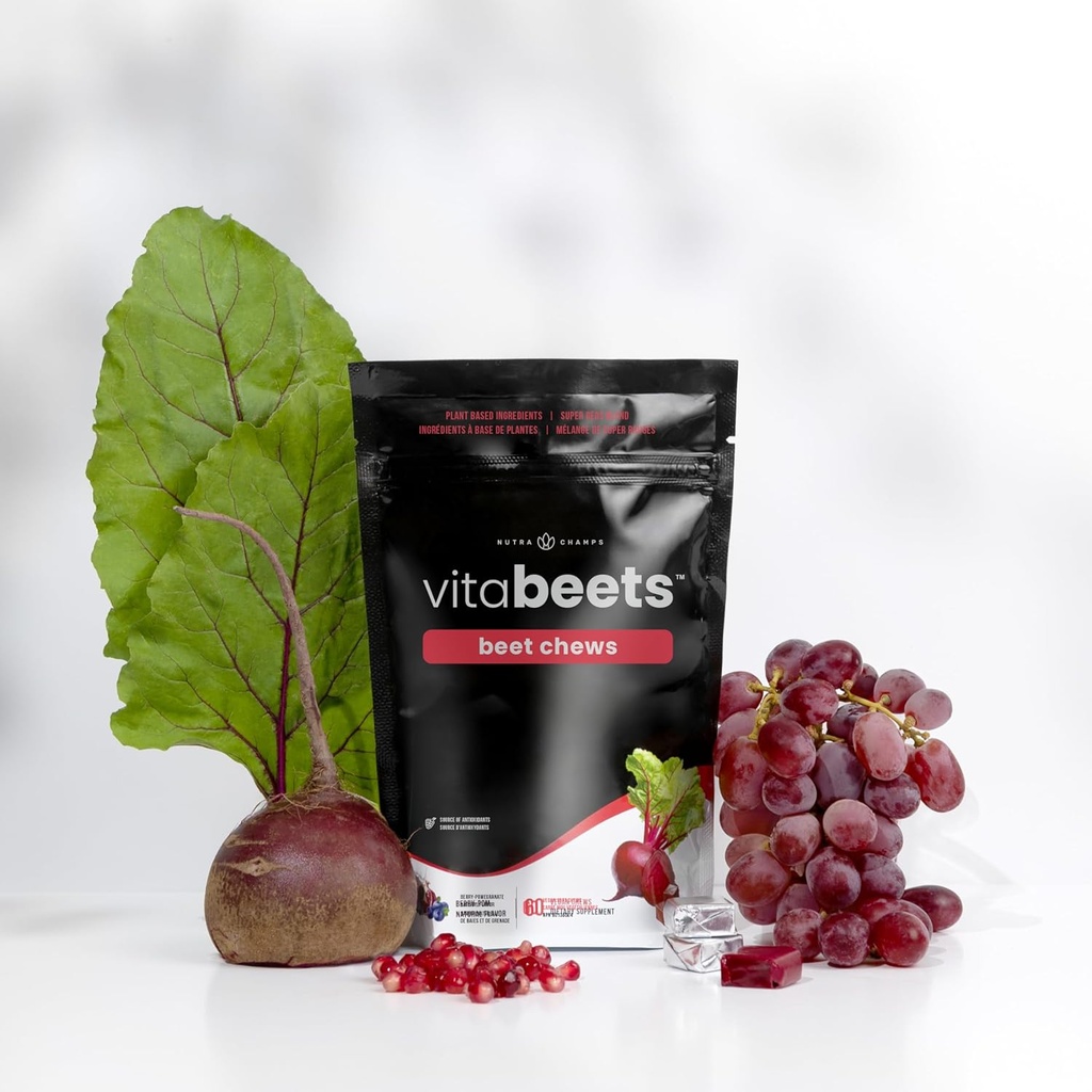 NutraChampsビート咀嚼 - ポテント750mgビートルート抽出物 - 心臓咀嚼 - 血流と循環サポートサプリメント - スーパーレッドブレンド - ビートルートグミー代替 - 60ソフト咀嚼