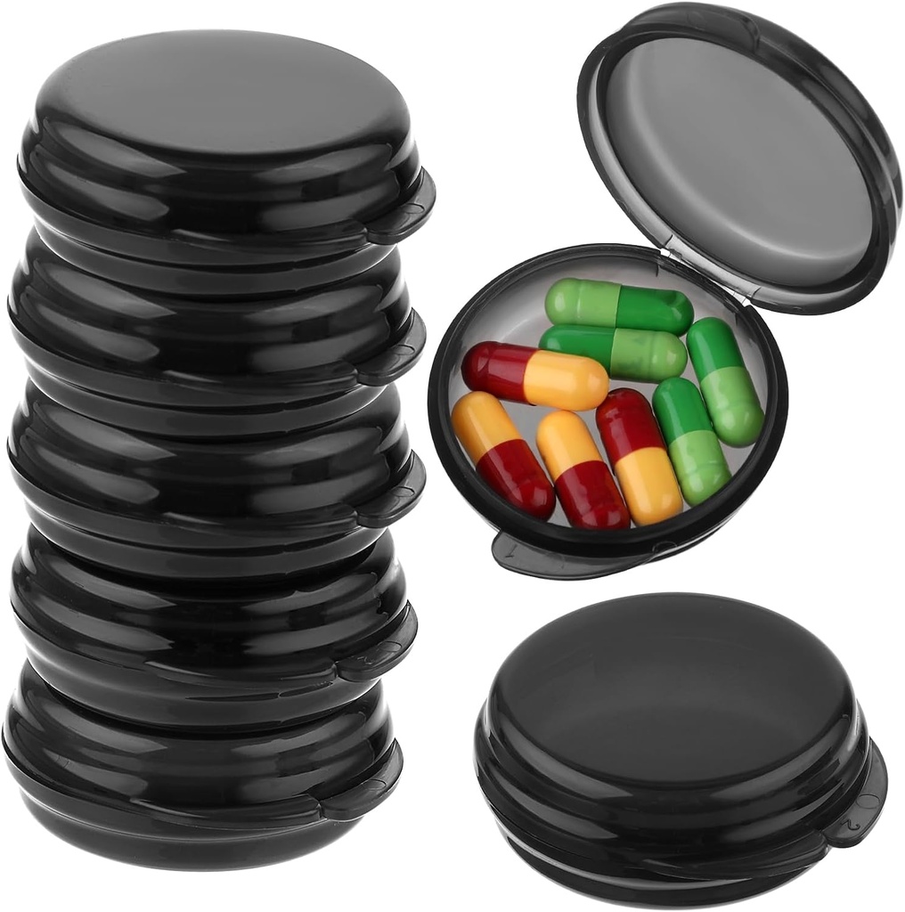 小さい丸薬箱、旅行円形の丸薬の箱、携帯用薬の丸薬の丸薬の容器のホールダー、ビタミンの薬物の魚油の補足(黒、7PCS)を握るためにPurseのポケットのための毎日の小型丸薬のオルガナイザー