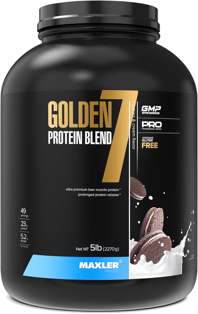 Maxler Golden 7 Protein Blend - Protein Powder for Muscle Gain & Recovery - Cookies and Cream Protein Powder 5 lb