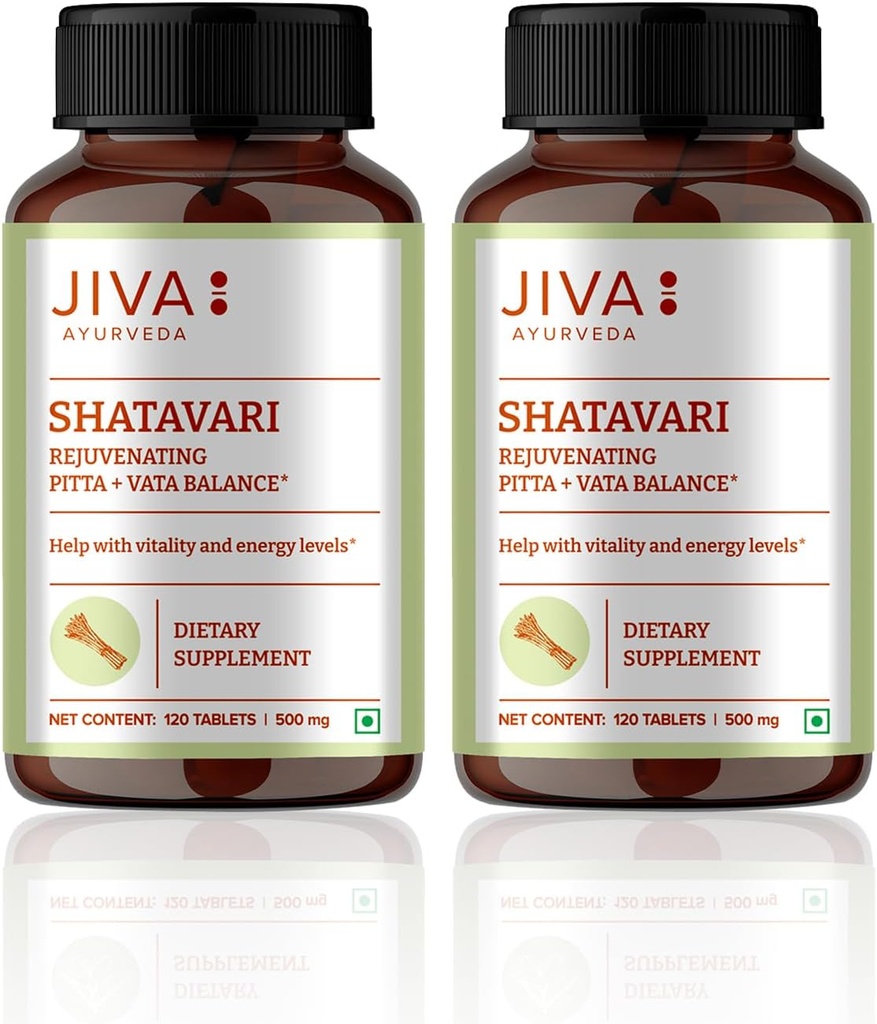 JIVA Shatavariは500mgを錠剤にします 男性と女性のためのアーユルヴェーダサプリメント - 120錠(パッケージ2)