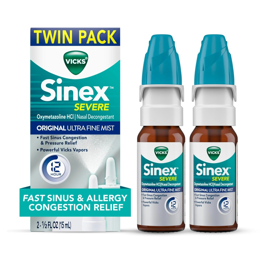 ビッククシネックスSEVERE Allergy&Sinus Nasal Spray、元の超ファインミスト、Decongestant Medicine、風邪またはアレルギー、Sinus圧力救済、265スプレーx 2による鼻の混雑からの救済