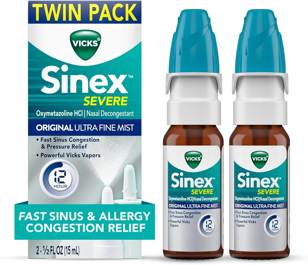 ビッククシネックスSEVERE Allergy&Sinus Nasal Spray、元の超ファインミスト、Decongestant Medicine、風邪またはアレルギー、Sinus圧力救済、265スプレーx 2による鼻の混雑からの救済