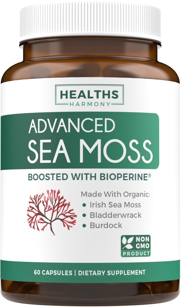 オーガニックアイリッシュ海苔カプセル - 有機海苔は、Bradderwrack Burdock Rootと黒胡椒抽出物で強化吸収 - ビーガン非GMO&米国製(1ヶ月の供給)