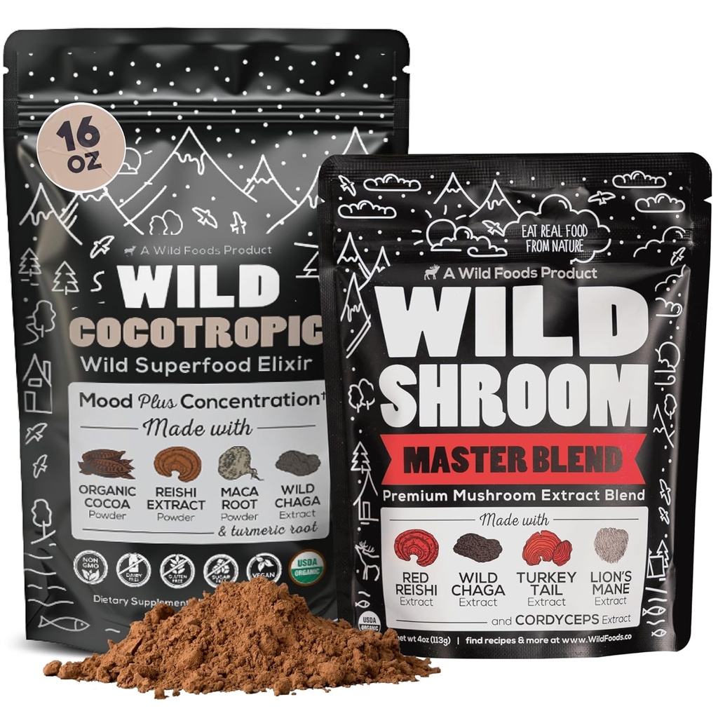 Cocotropicの有機のきのこのCacaoの混合物(16oz)及びエネルギーおよび精神の明白のためのマスターのきのこのブレンド(4oz)束