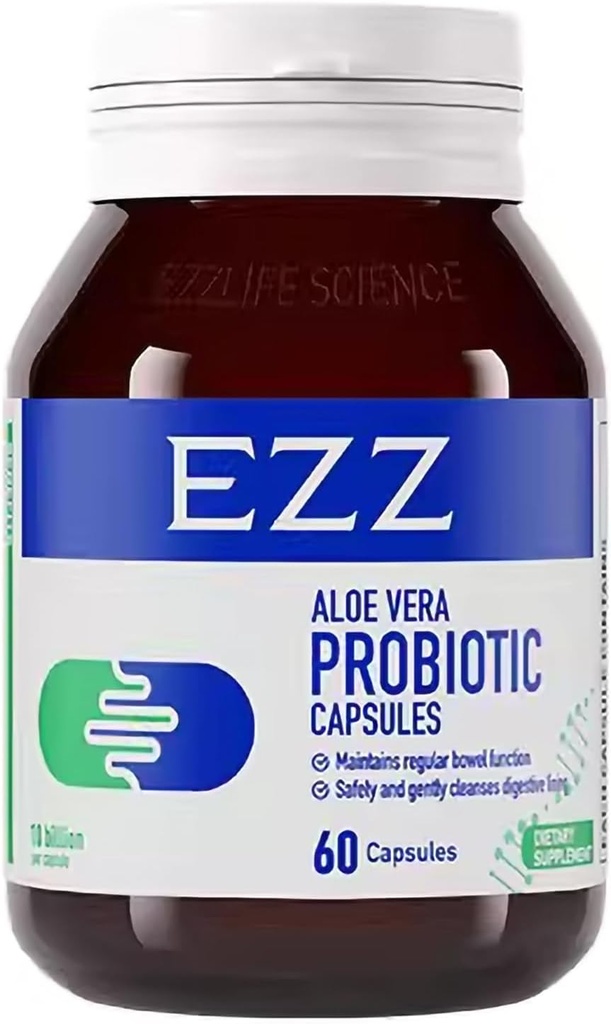 EZZ Aloe Vera Probiotic | オーストラリアのアロエベラ、カシア、消化酵素を配合し、4つのプロバイオティクスを追加します。 | 腸の健康と消化を改善し、便秘なし | 60カプセル