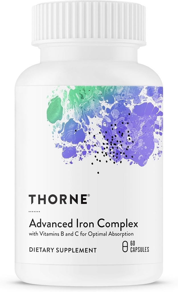 THORNE - アドバンストアイアンコンプレックス - 完全な血液サポートフォーミュラ* - 最適な吸収のための元素鉄、葉酸、BおよびCビタミン - ケラト鉄サプリメント - グルテン、酪農場&大豆フリー - 60カプセル