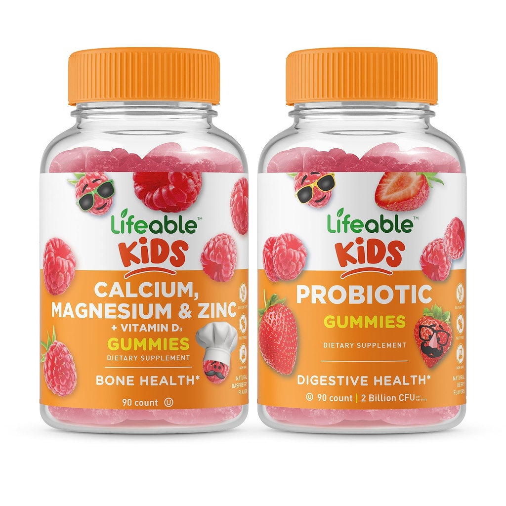 通気性カルシウムマグネシウム&亜鉛キッズ+ Probiotic 2 Billion CFUキッズ、グミーズバンドル - 偉大なテイスティング、ビタミンサプリメント、グルテンフリー、GMO無料、Chewable Gummy
